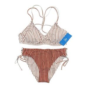Cupshe Striped Bikini Set Reversible Bottom – Size M NWT